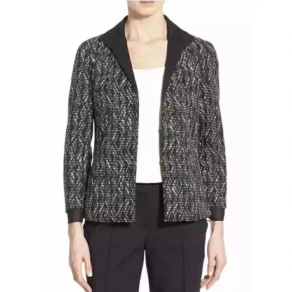 Lafayette 148 Women’s Blazer Black White Flat Hook and Eye Closure Versatile 12
